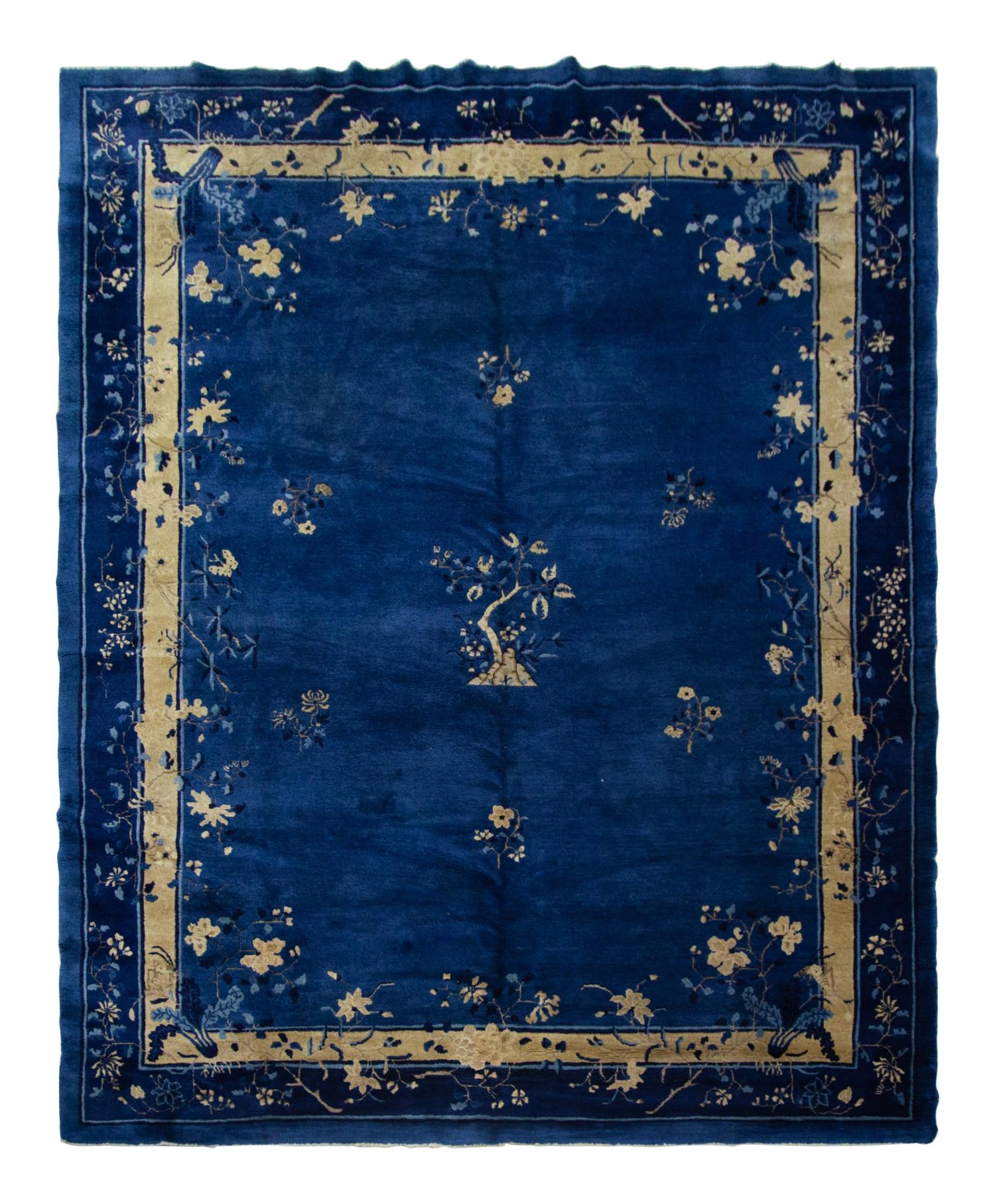 A Chinese Blue and White Wool Rug