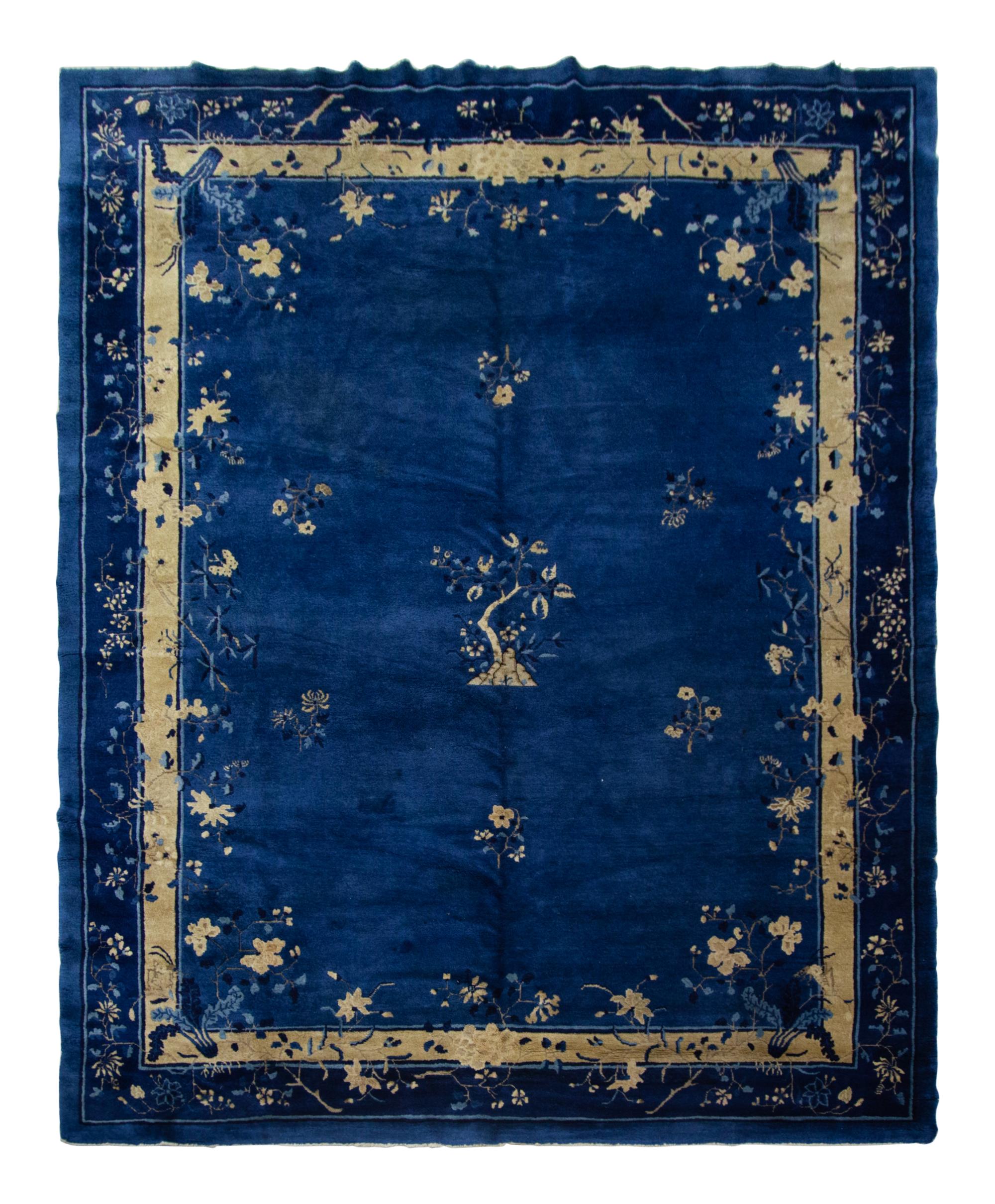 A Chinese Blue and White Wool Rug