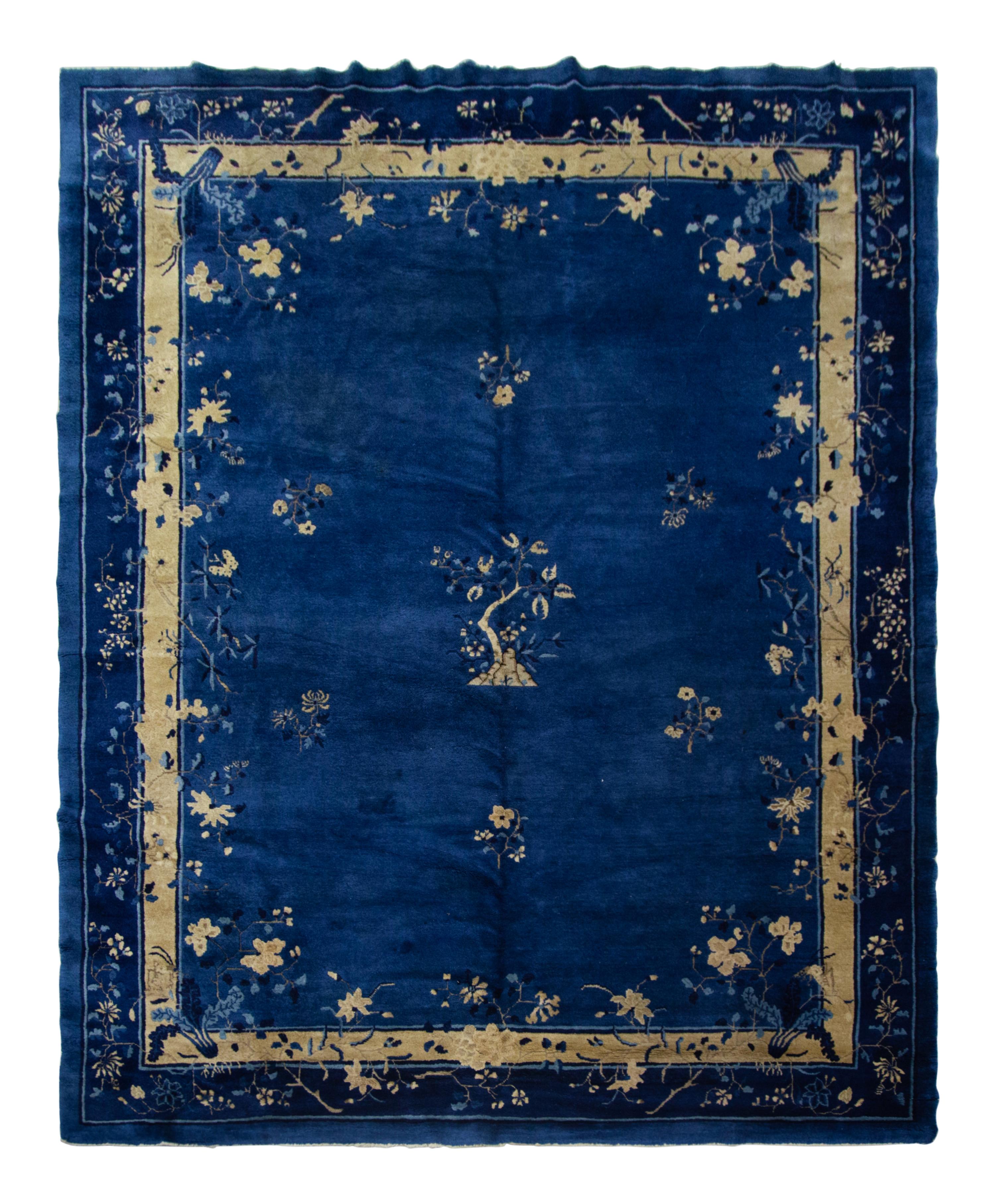 A Chinese Blue and White Wool Rug