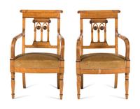 A Pair of North European Part Ebonized Birdseye Maple Armchairs