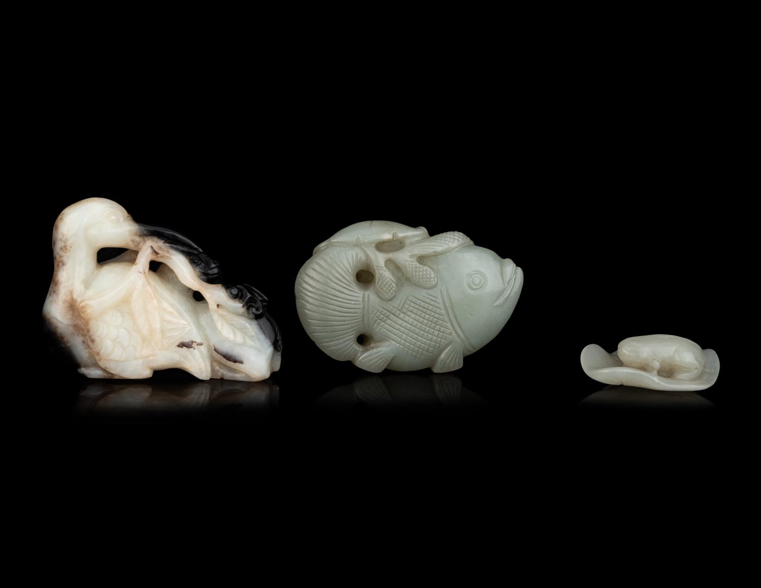 Six Chinese Carved Jade Figures of Aquatic Animals