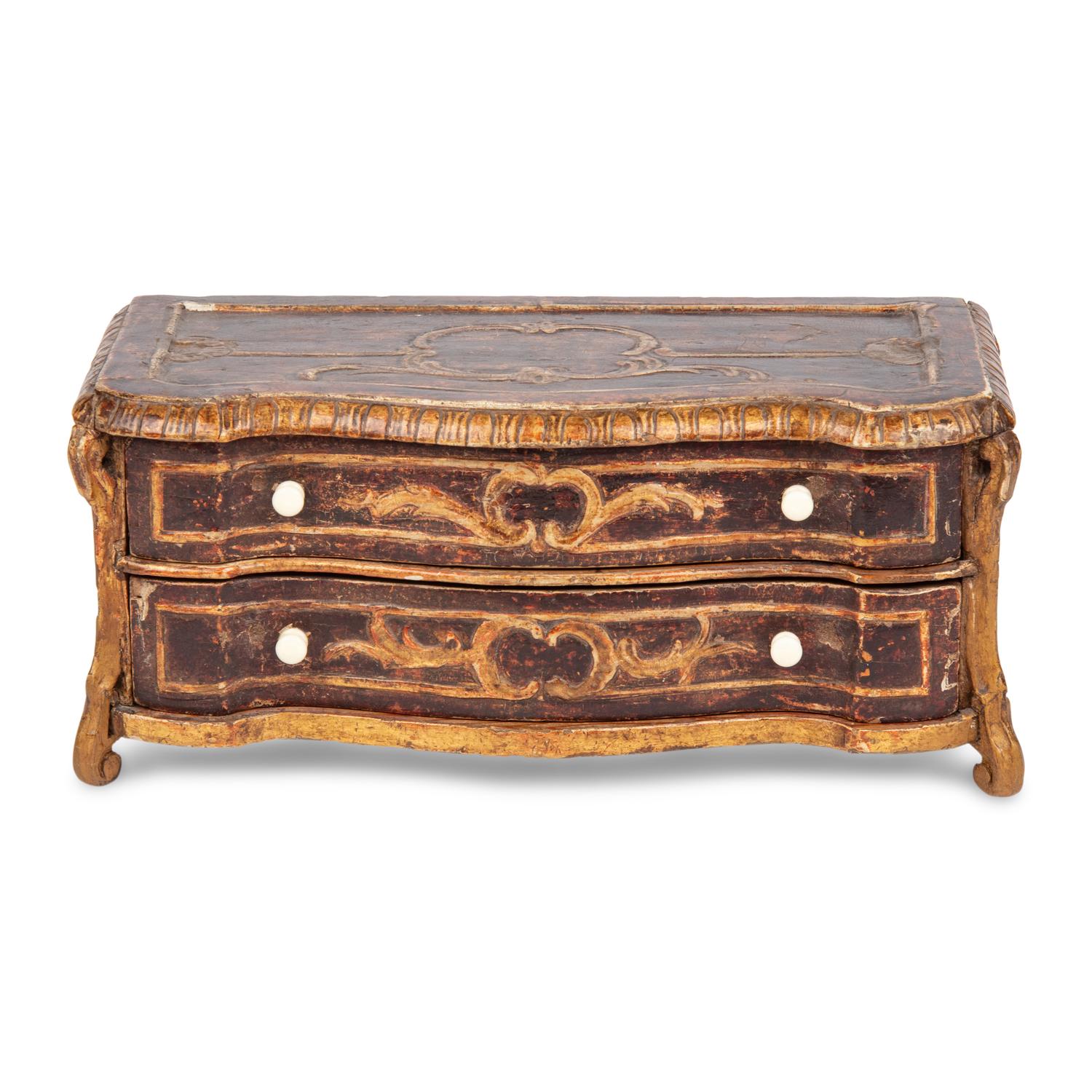 An Italian Painted and Parcel-Gilt Jewelry Box