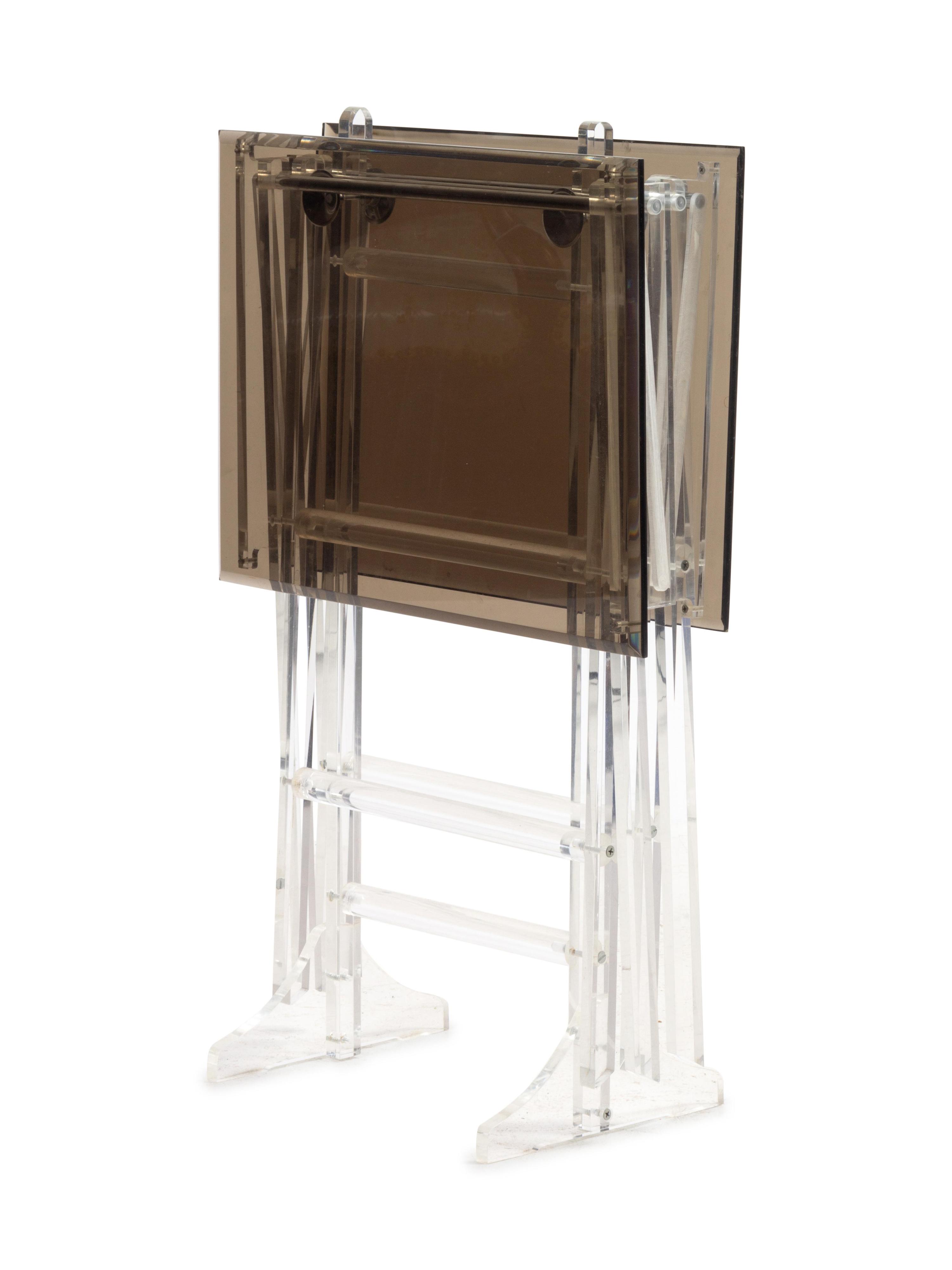 Two Lucite Folding Tables and Standing Tie-Rack
