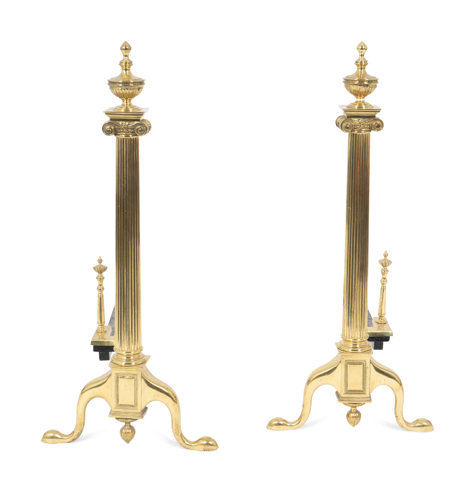 A Pair of Neoclassical Style Brass Andirons — 20TH CENTURY