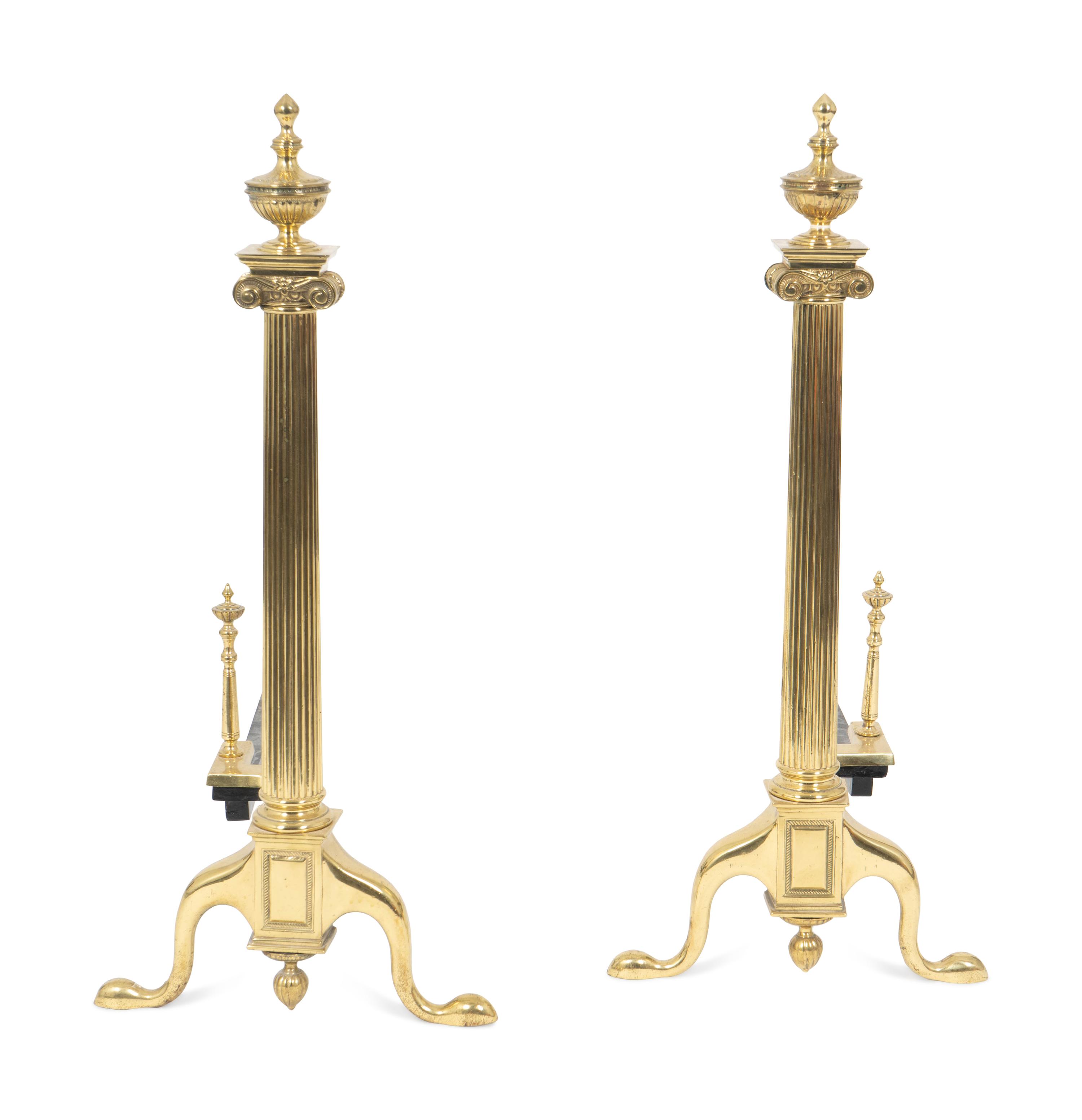 A Pair of Neoclassical Style Brass Andirons — 20TH CENTURY