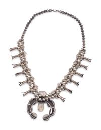 Navajo Silver and Coral Squash Blossom Necklace