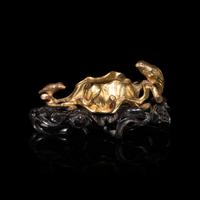 A Chinese Gilt Bronze 'Bird and Lotus' Washer 銅漆金荷葉式筆洗