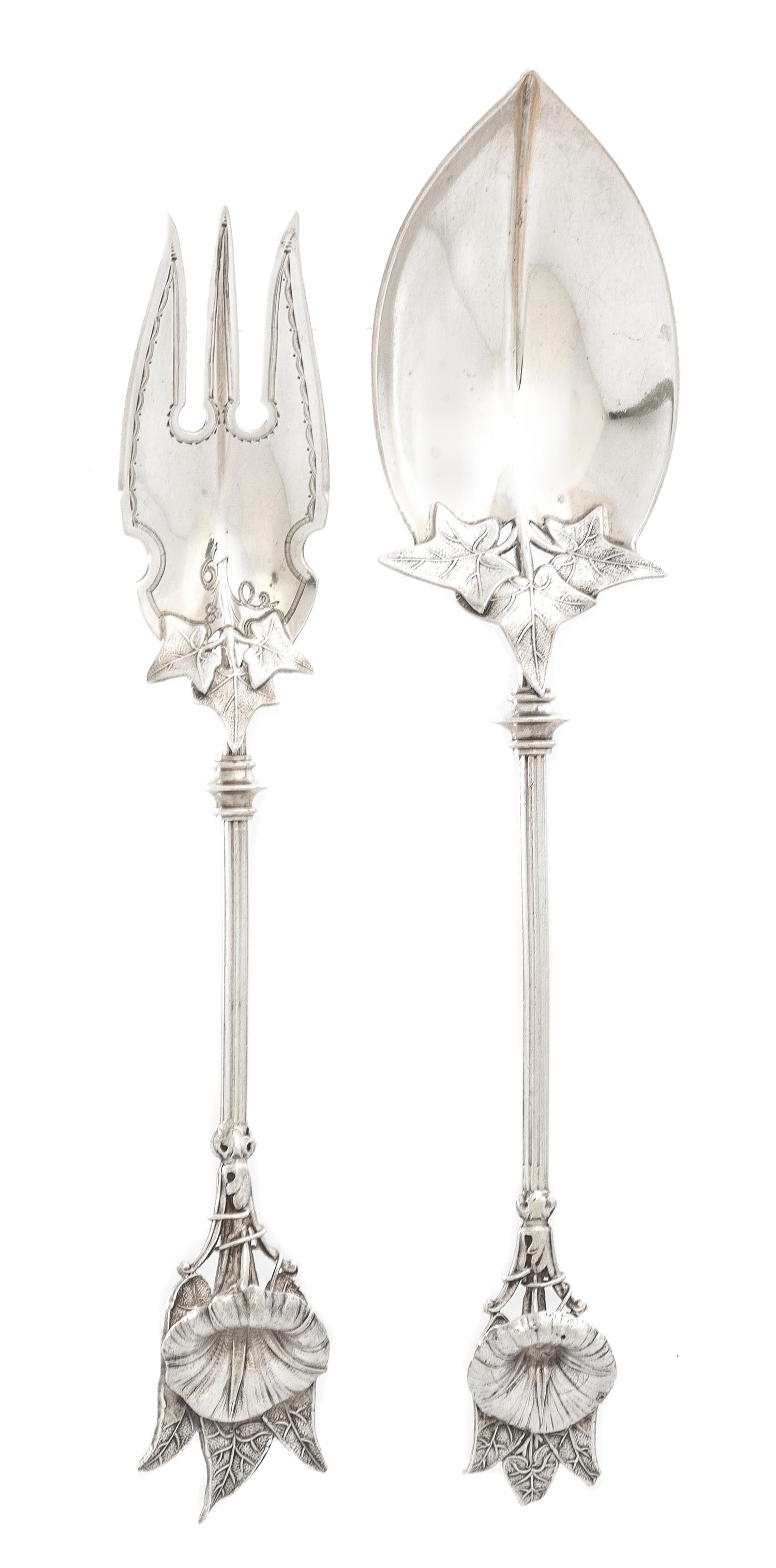 Two American Silver Flatware Servers, Gorham Mfg. Co., Providence, RI, Circa 1865, Morning Glory pattern.