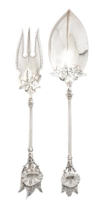 Two American Silver Flatware Servers, Gorham Mfg. Co., Providence, RI, Circa 1865, Morning Glory pattern.