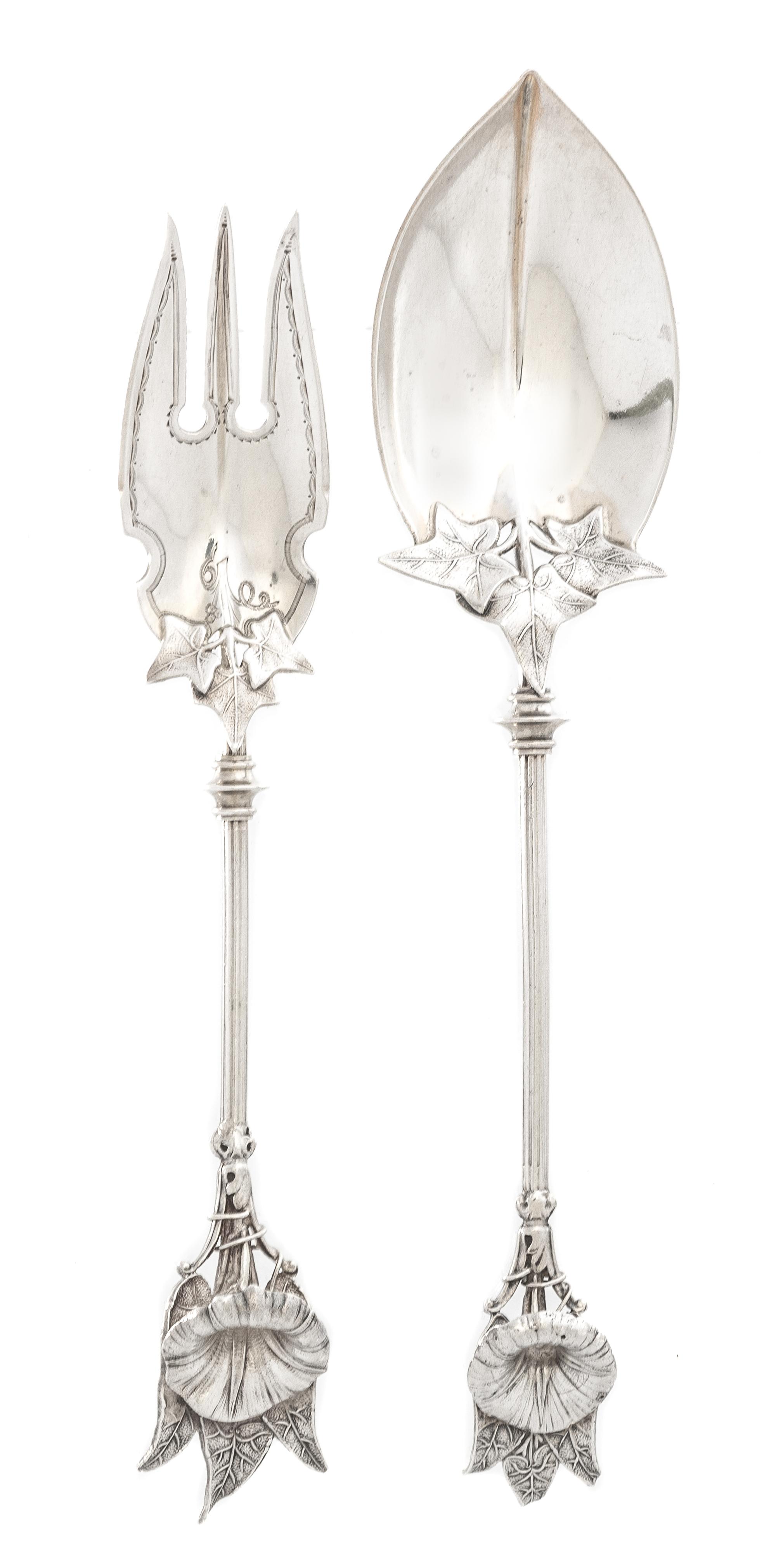 Two American Silver Flatware Servers, Gorham Mfg. Co., Providence, RI, Circa 1865, Morning Glory pattern.