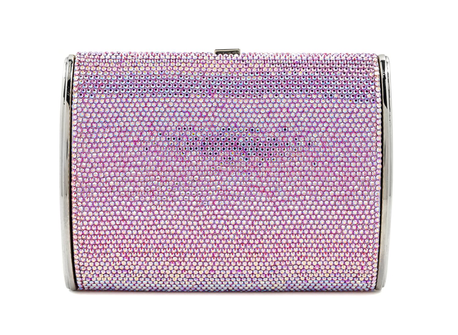 A Judith Leiber Pink Crystal Clutch, 6" x 5" x 1.5".