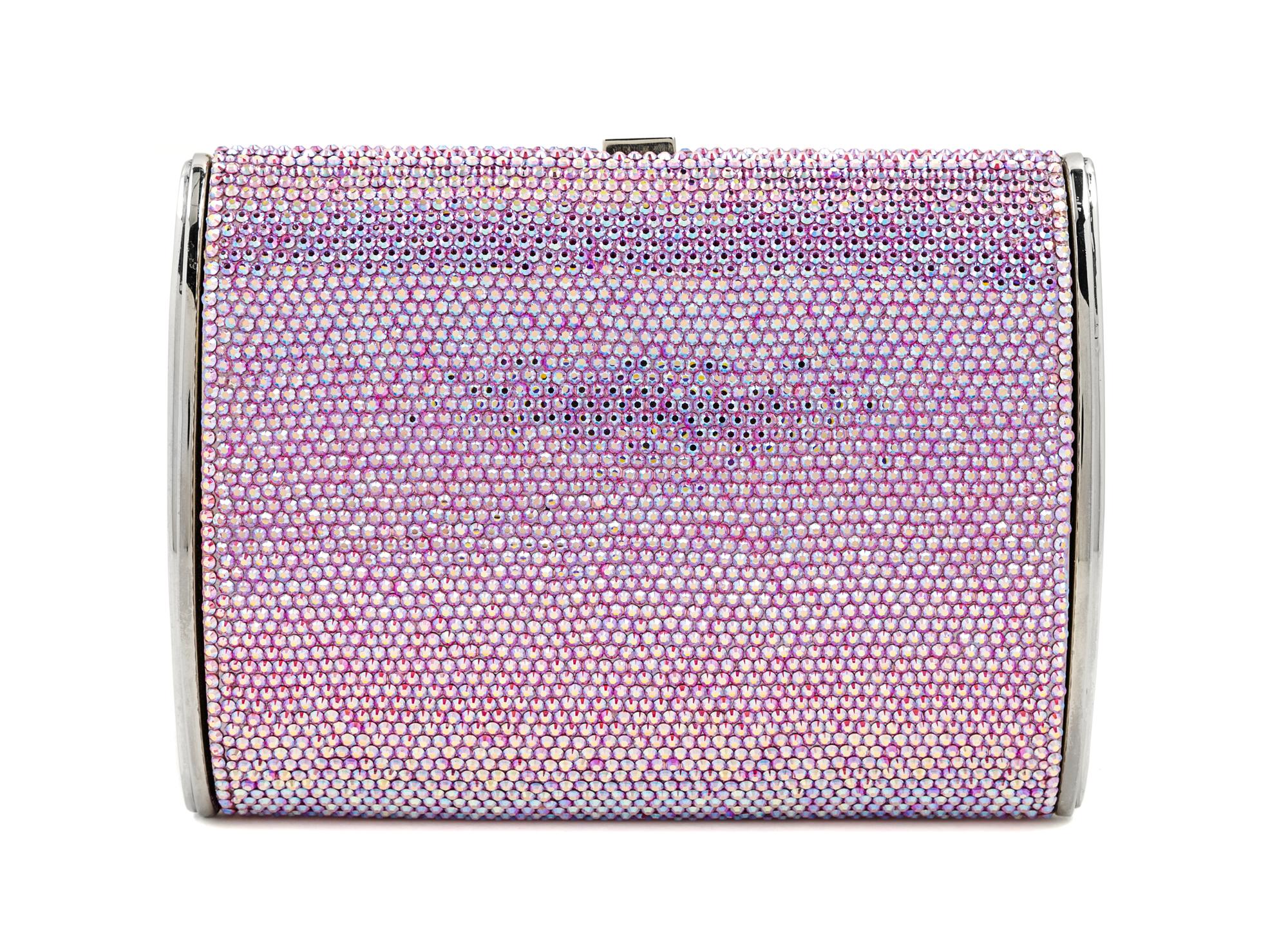 A Judith Leiber Pink Crystal Clutch, 6" x 5" x 1.5".