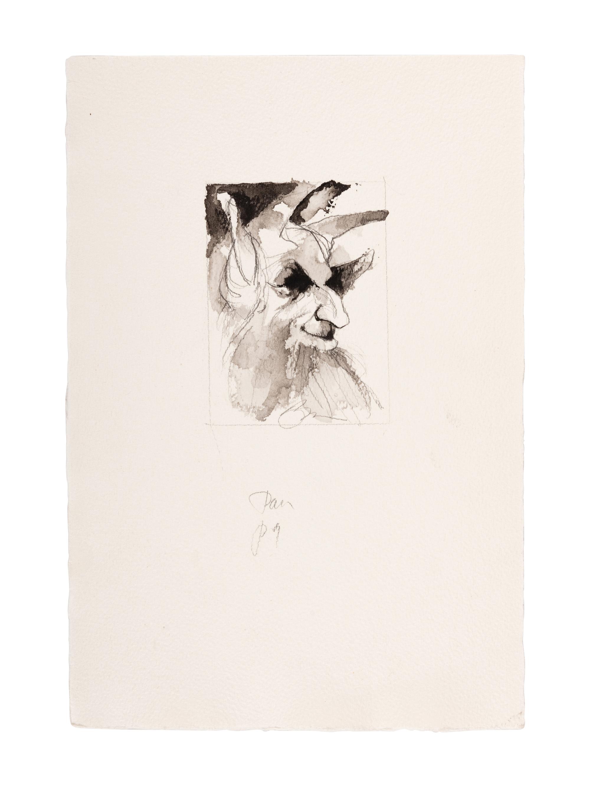 MOSER, Barry. 3 original pen & ink with wash and pencil drawings for Eight Wood Engravings on a Theme of Pan. [1980]. Each ca 285 x 195 mm. On watercolor paper. Each signed and captioned in pencil.