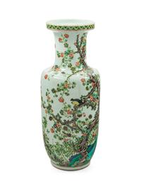 A Chinese Famille Verte Porcelain Rouleau Vase