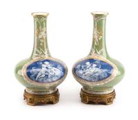 A Pair of French Gilt Bronze Mounted Pate-Sur-Pate Porcelain Vases Height overall 13 1/2 inches. — LIKELY LIMOGES, LATE 19TH/EARLY 20TH CENTURY