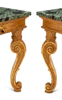 A Pair of George II Style Giltwood Marble-Top Console Tables