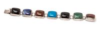 A Sterling Silver and Multi Hardstone Bracelet, Taxco, 38.20 dwts.