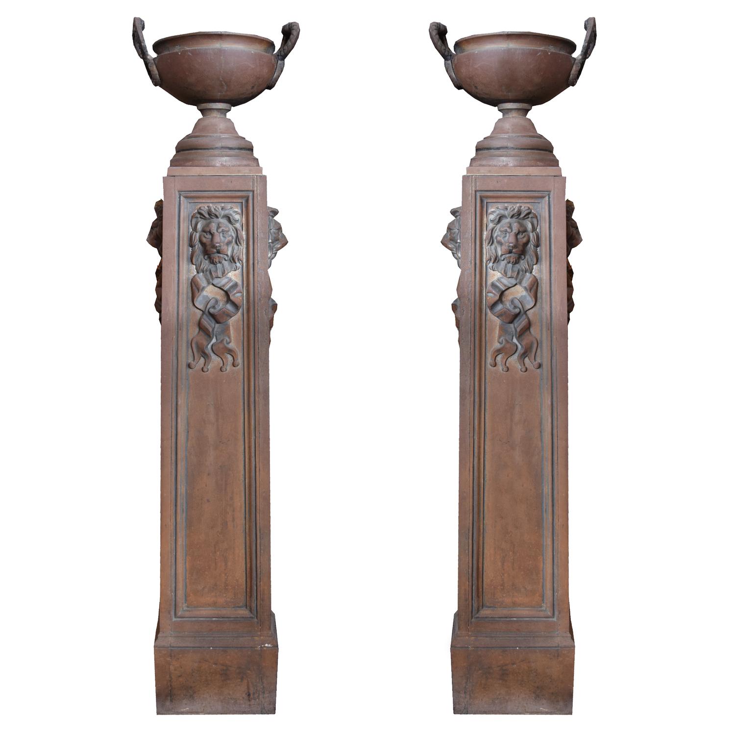 A Pair of Cast Iron Planters 14.5" W x 11" D x 62.5 "H — Scotland, 19th Century