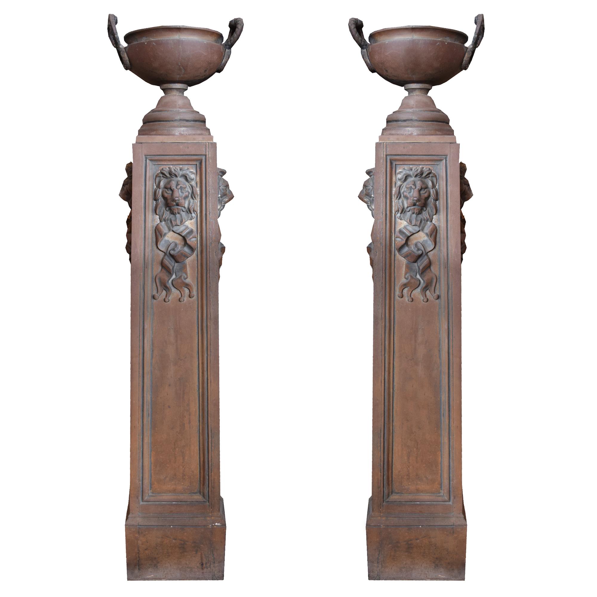 A Pair of Cast Iron Planters 14.5" W x 11" D x 62.5 "H — Scotland, 19th Century