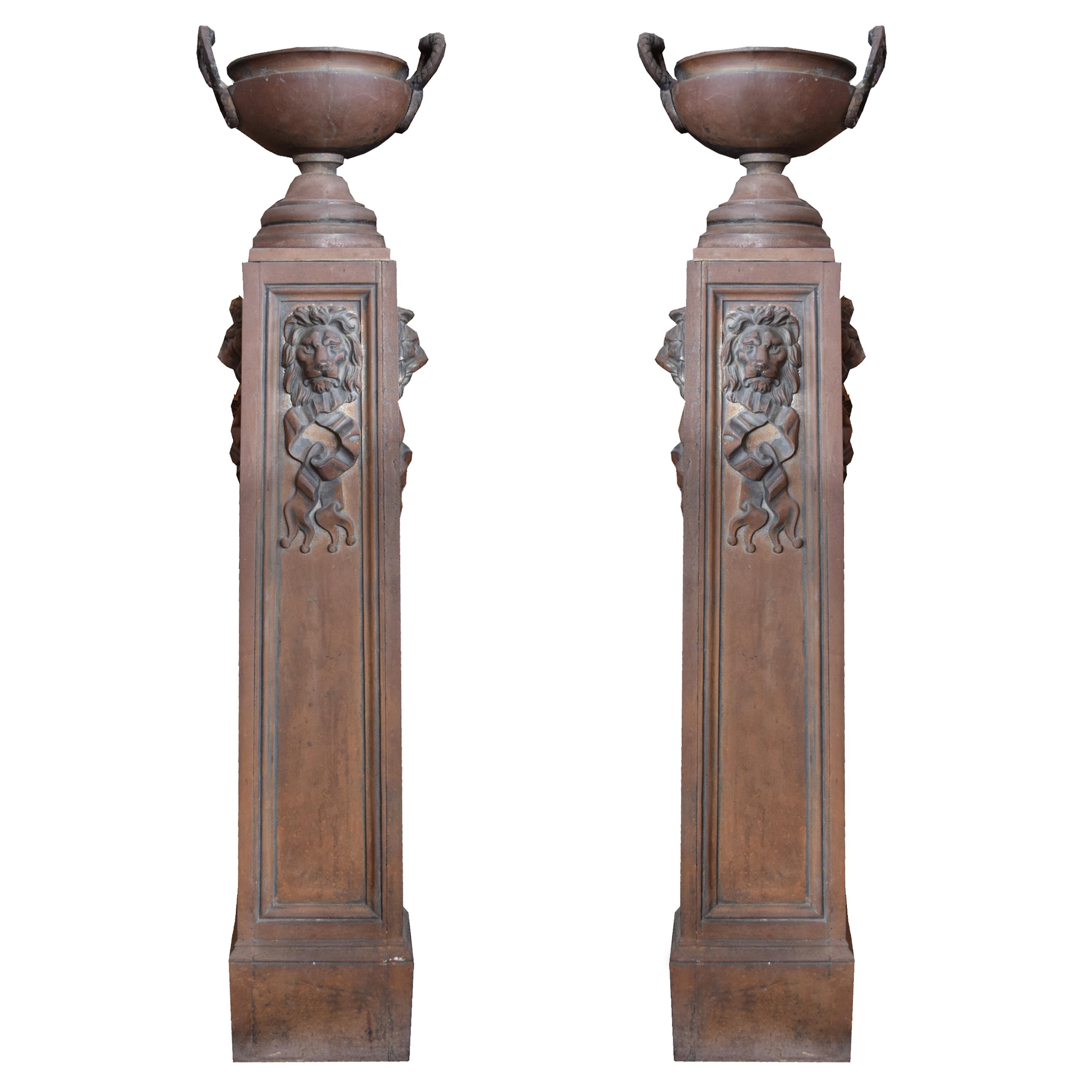 A Pair of Cast Iron Planters 14.5" W x 11" D x 62.5 "H — Scotland, 19th Century