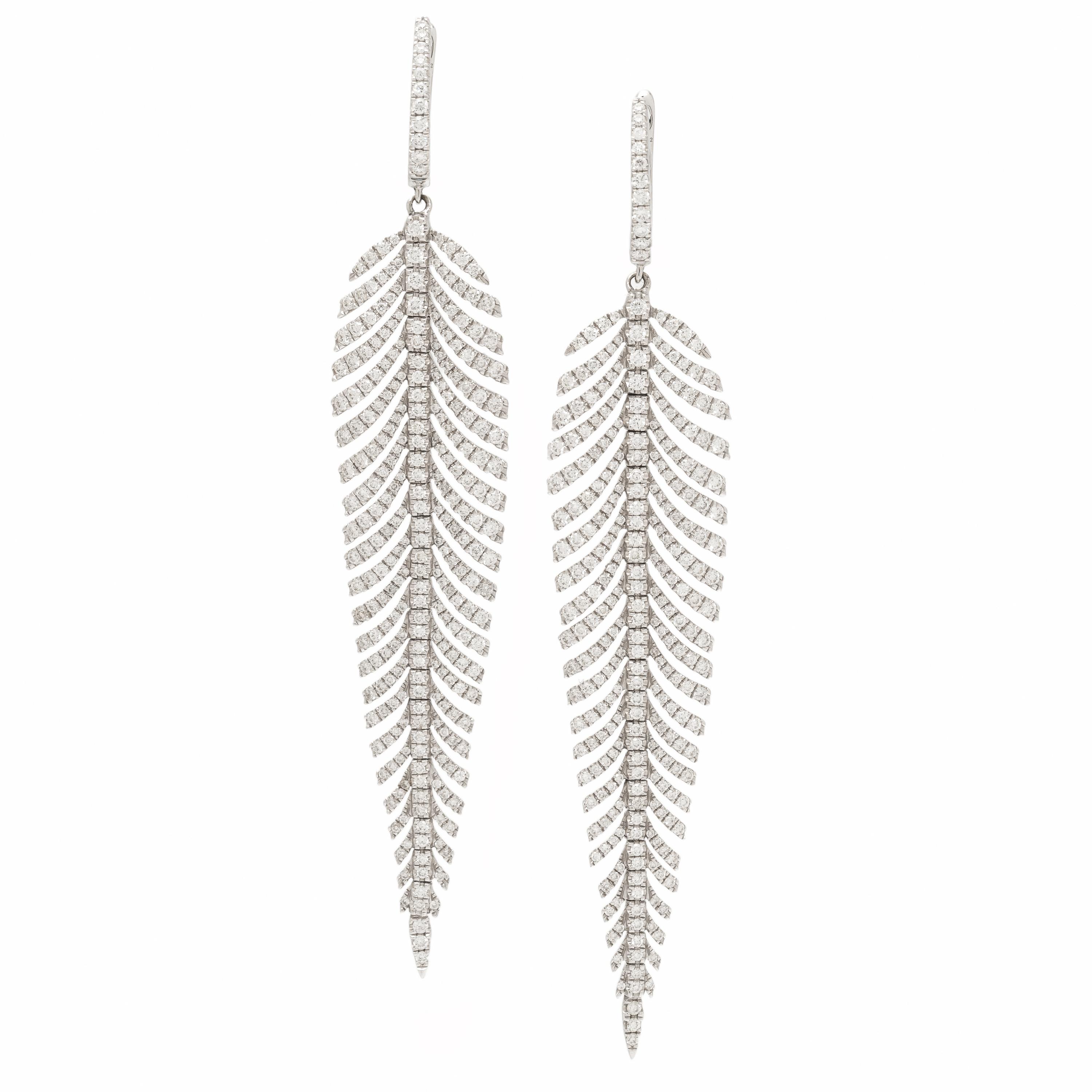 Diamond and White Gold Articulated Feather Earrings