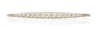 An Art Deco Platinum Topped Gold and Diamond Bar Brooch, French, 5.60 dwts.