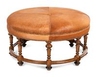 A William and Mary Style Oak Ottoman with Haircalf Upholstery