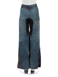 One Saint Laurent Rive Gauche Black Crepe Top and One Pair of Unlabeled Bell Bottom Denim Jeans, 1970s