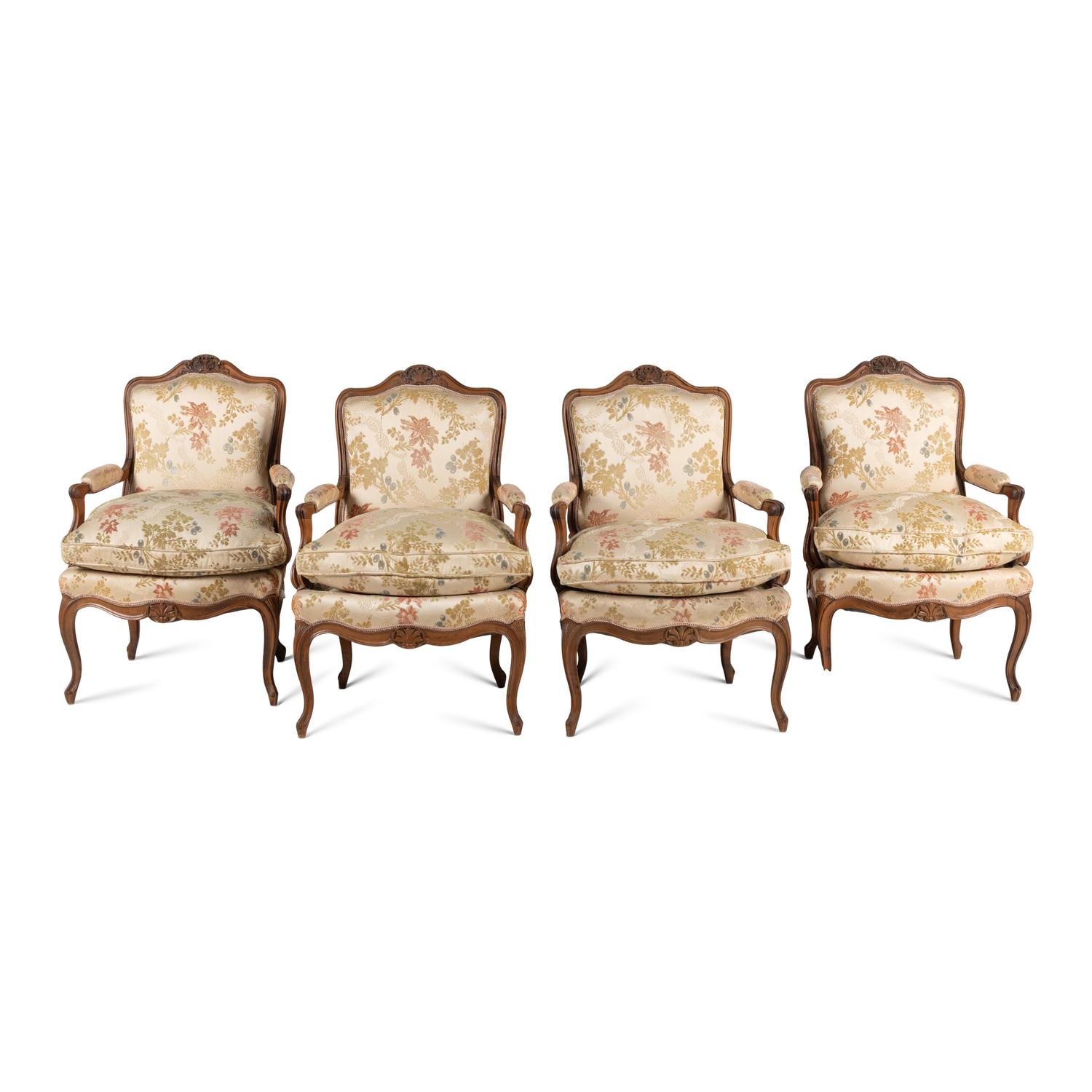 A Set of Four Louis XV Style Beechwood Fauteuils
