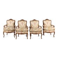 A Set of Four Louis XV Style Beechwood Fauteuils