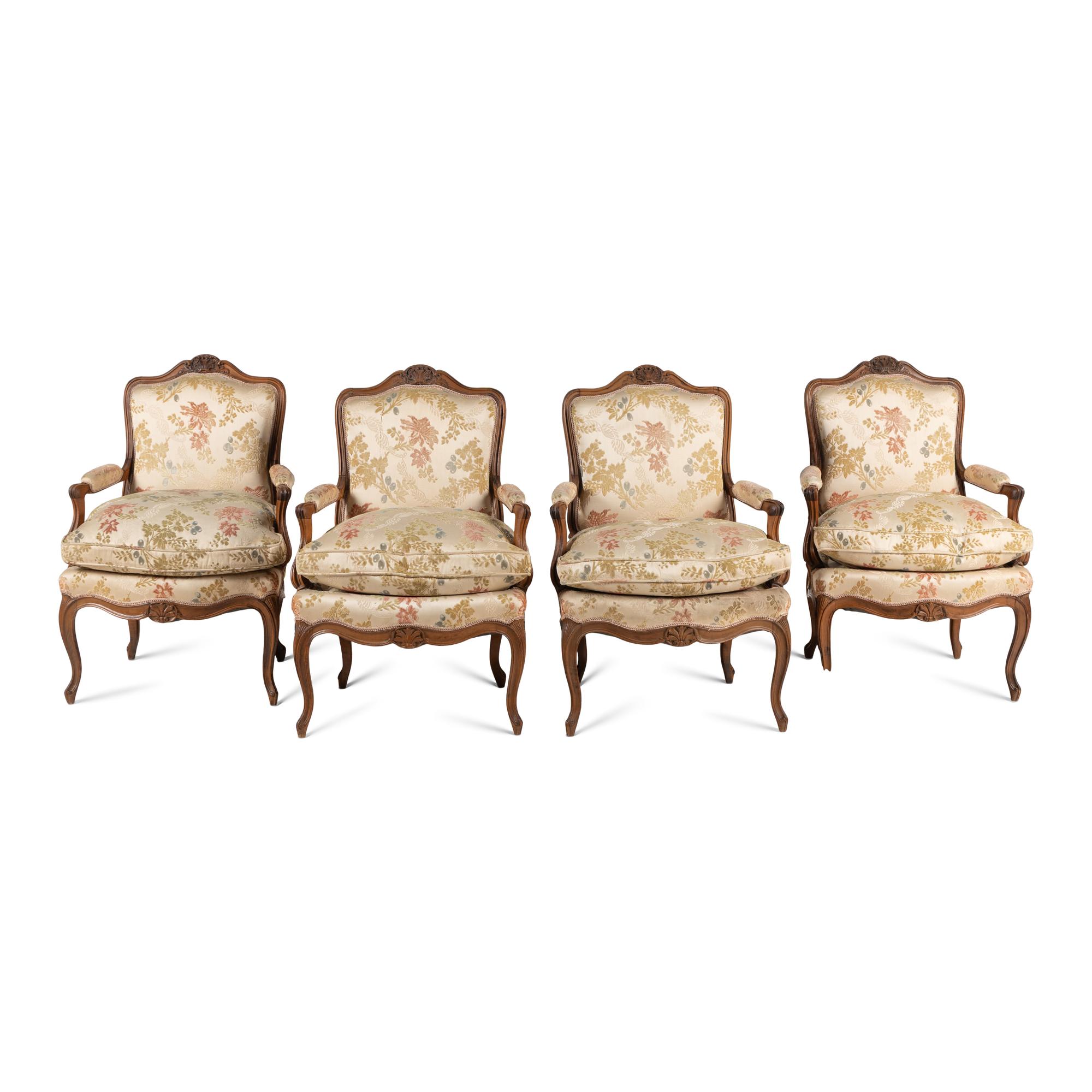 A Set of Four Louis XV Style Beechwood Fauteuils