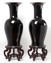 A Pair of Contemporary Ceramic Floor Vases Height 32 1/2 inches.