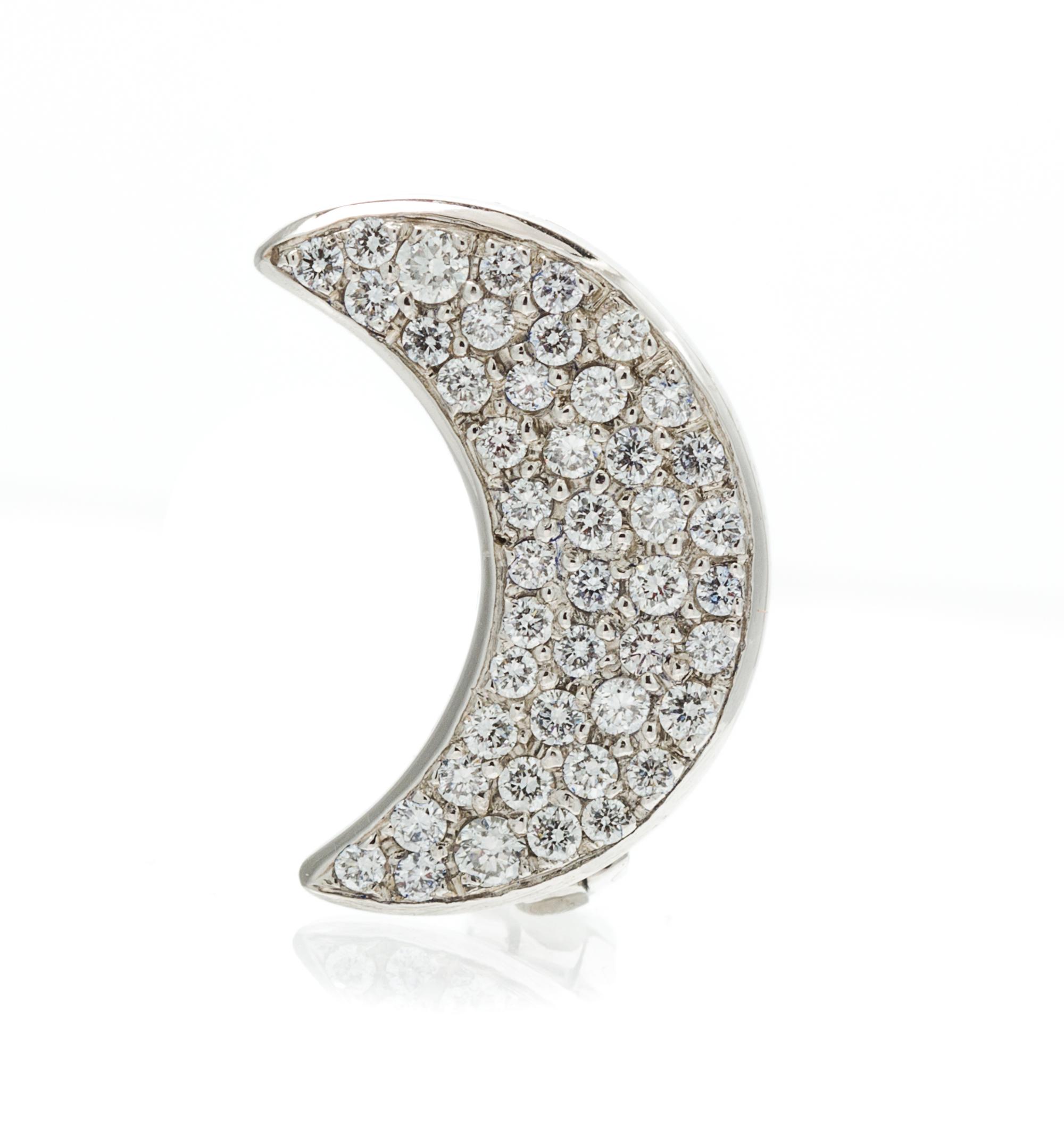 A White Gold and Diamond Moon Motif Pearl Shortener, 4.30 dwts.