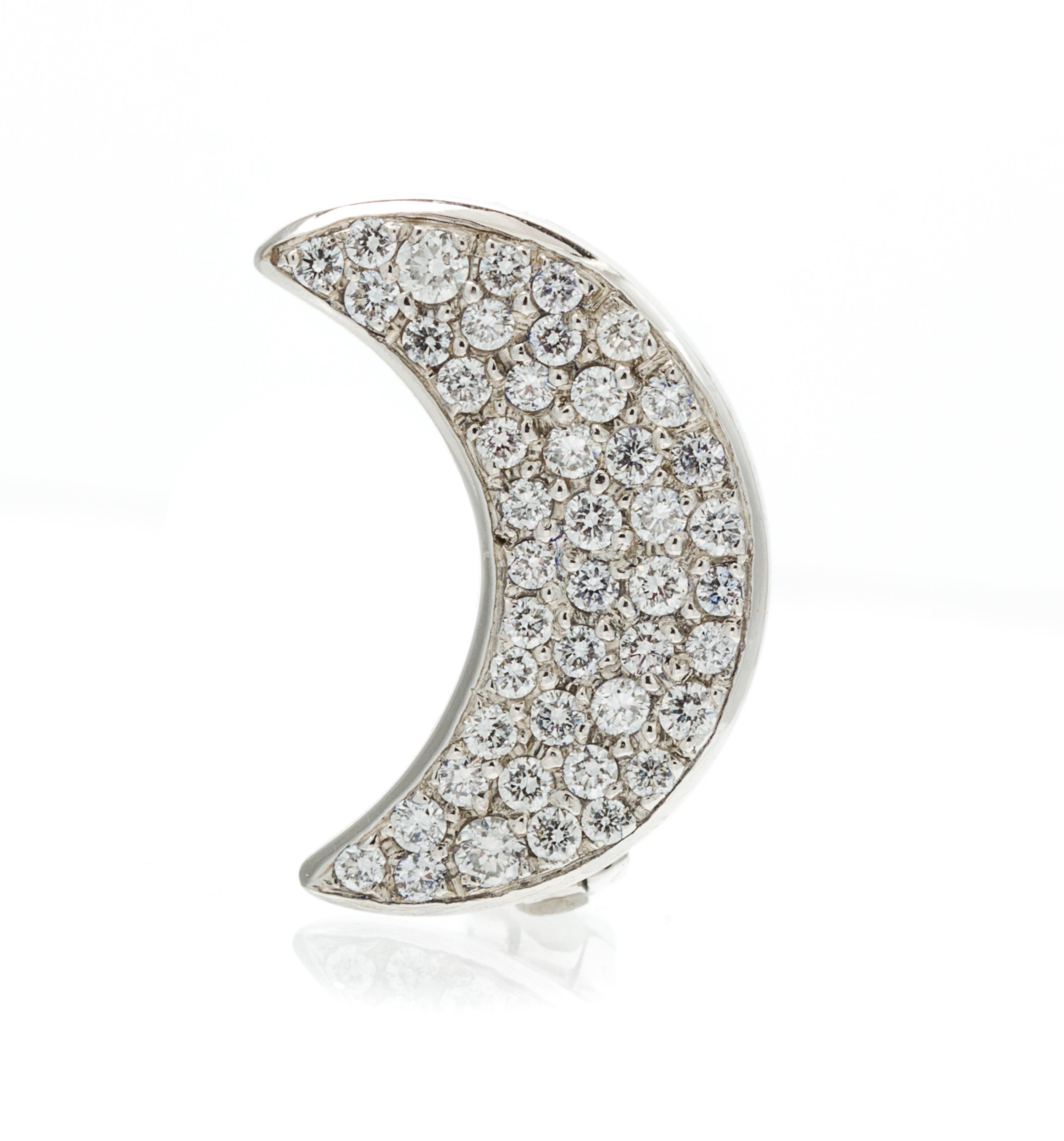 A White Gold and Diamond Moon Motif Pearl Shortener, 4.30 dwts.