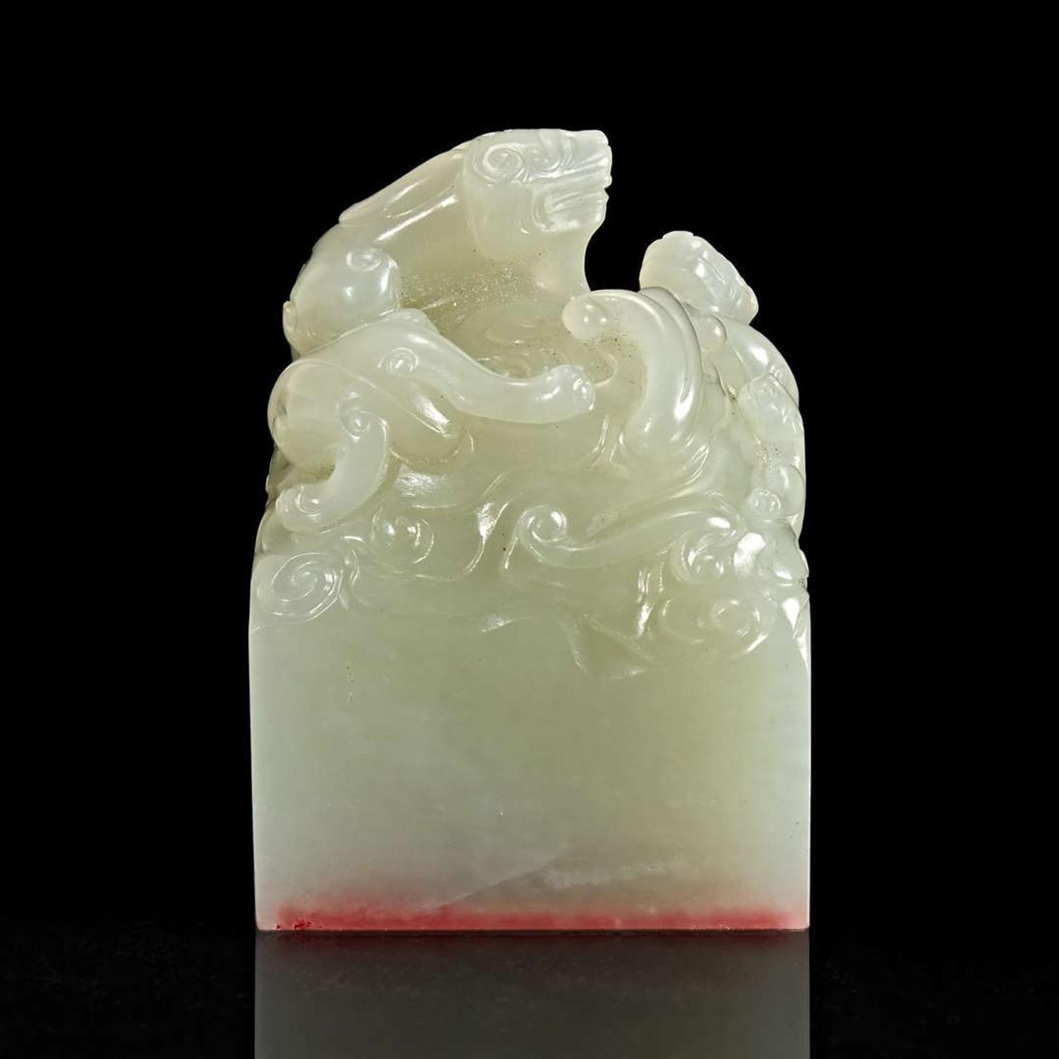 An important Imperial pale celadon-white jade "Taishang Huangdi zhi bao" seal ????“??????“?? Circa ? 1795