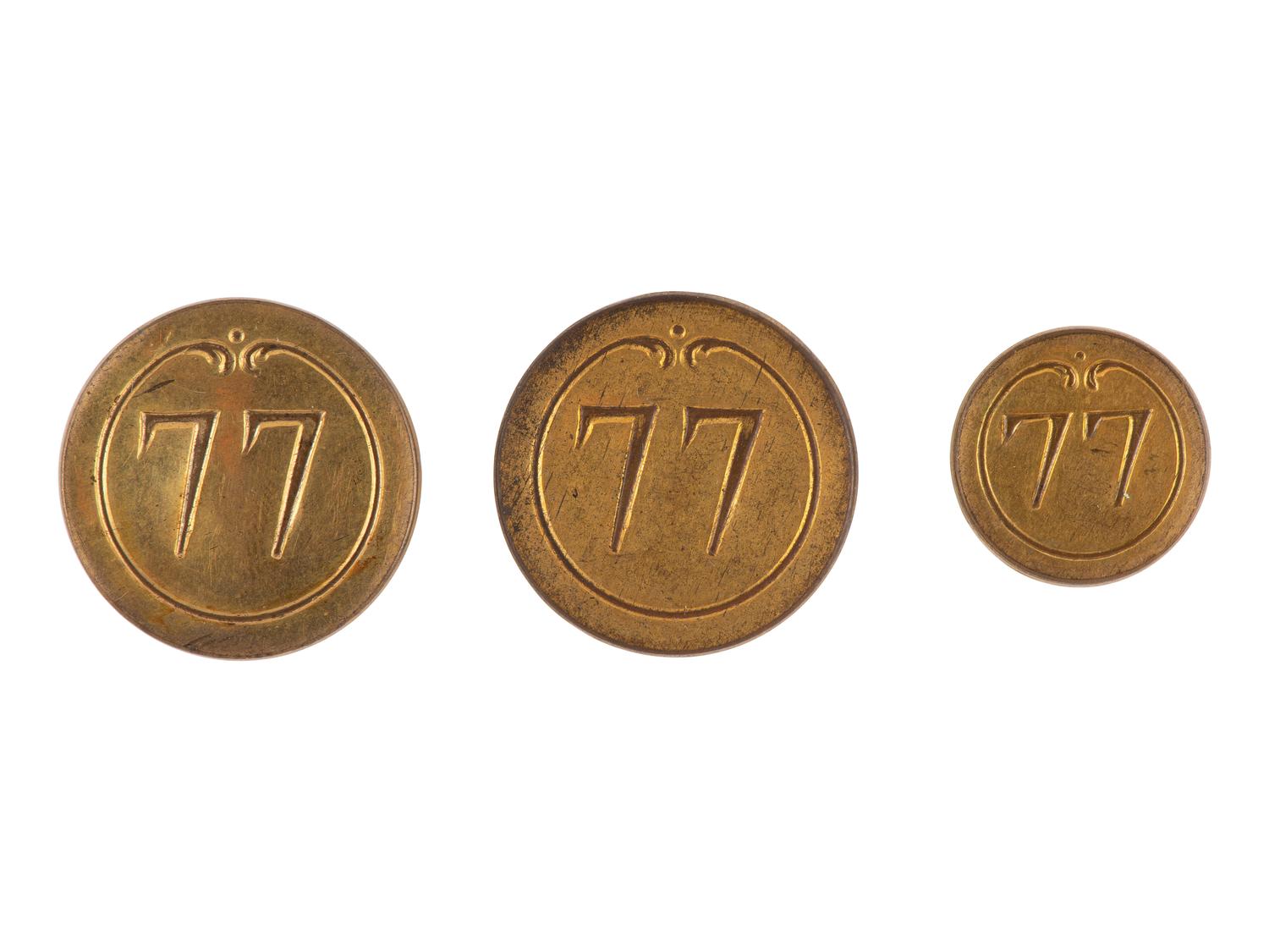 [MILITARIA] 3 French 77th Regt buttons from the Estate of Carroll J. Delery III. Late 18th century