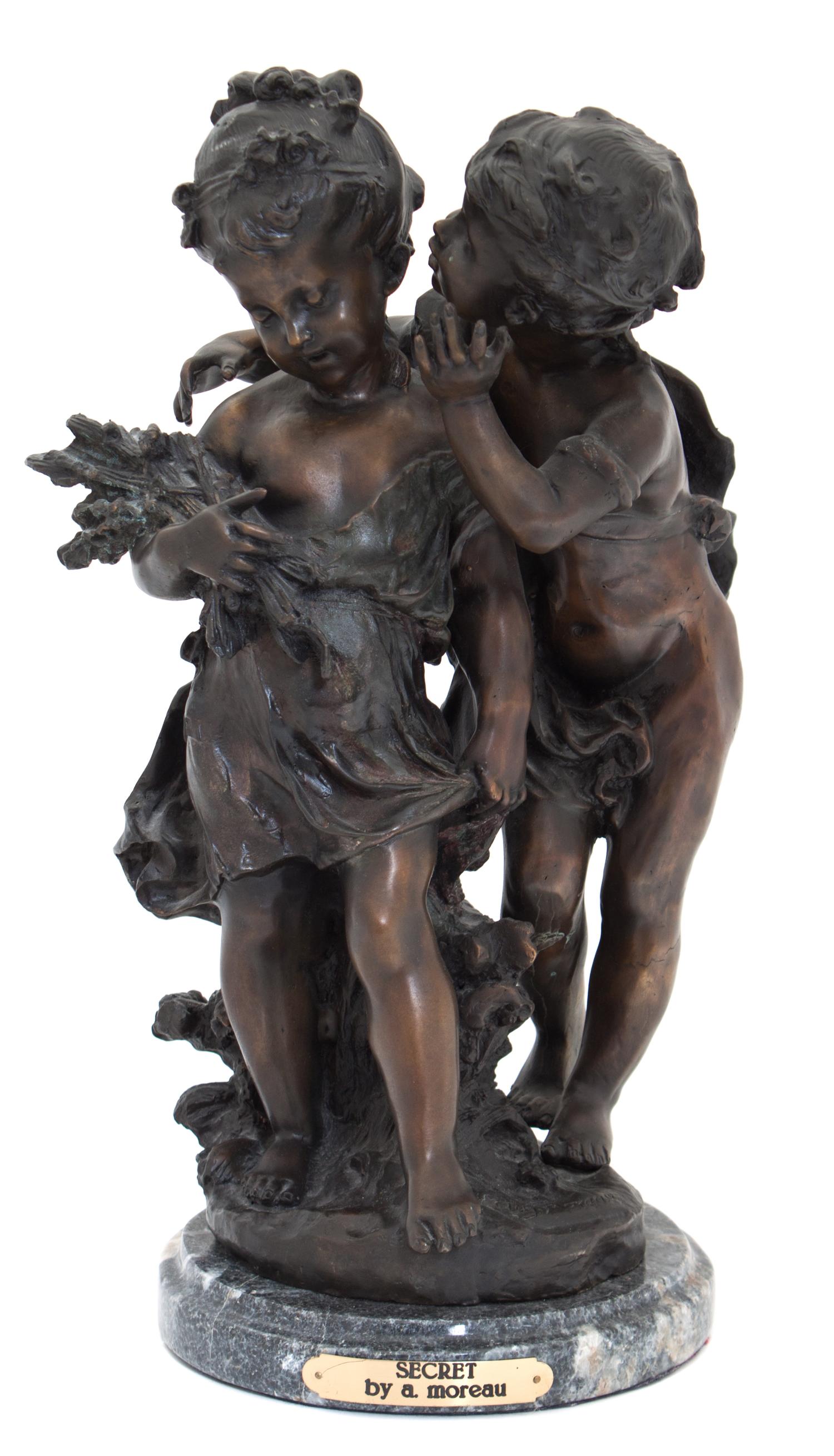 A Bronze Figural Group Height overall 18 1/4 inches. — AUGUSTE MOREAU (FRENCH, 1834-1917)
