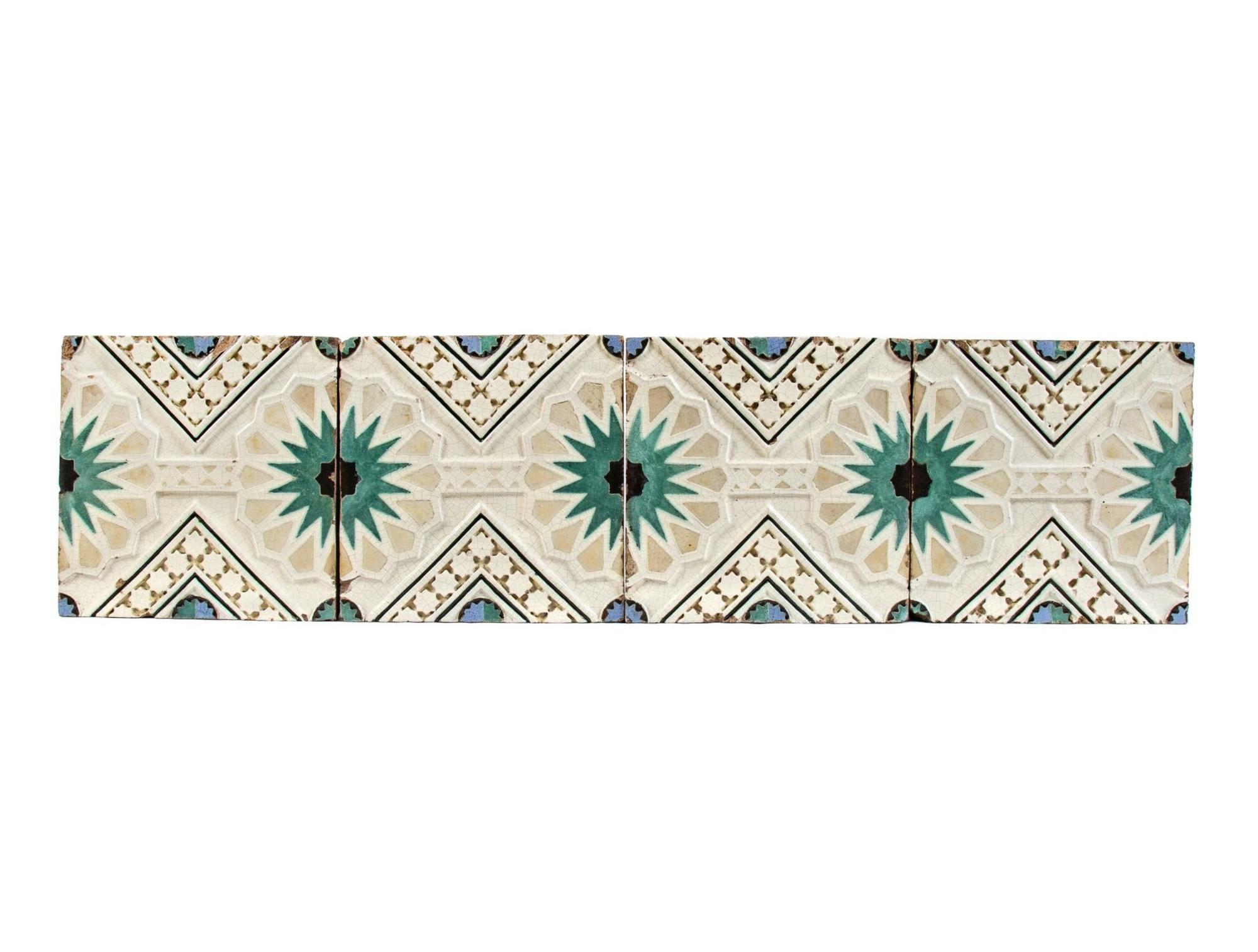Four Moorish Revival Glazed Polychrome Terra Cotta Panels