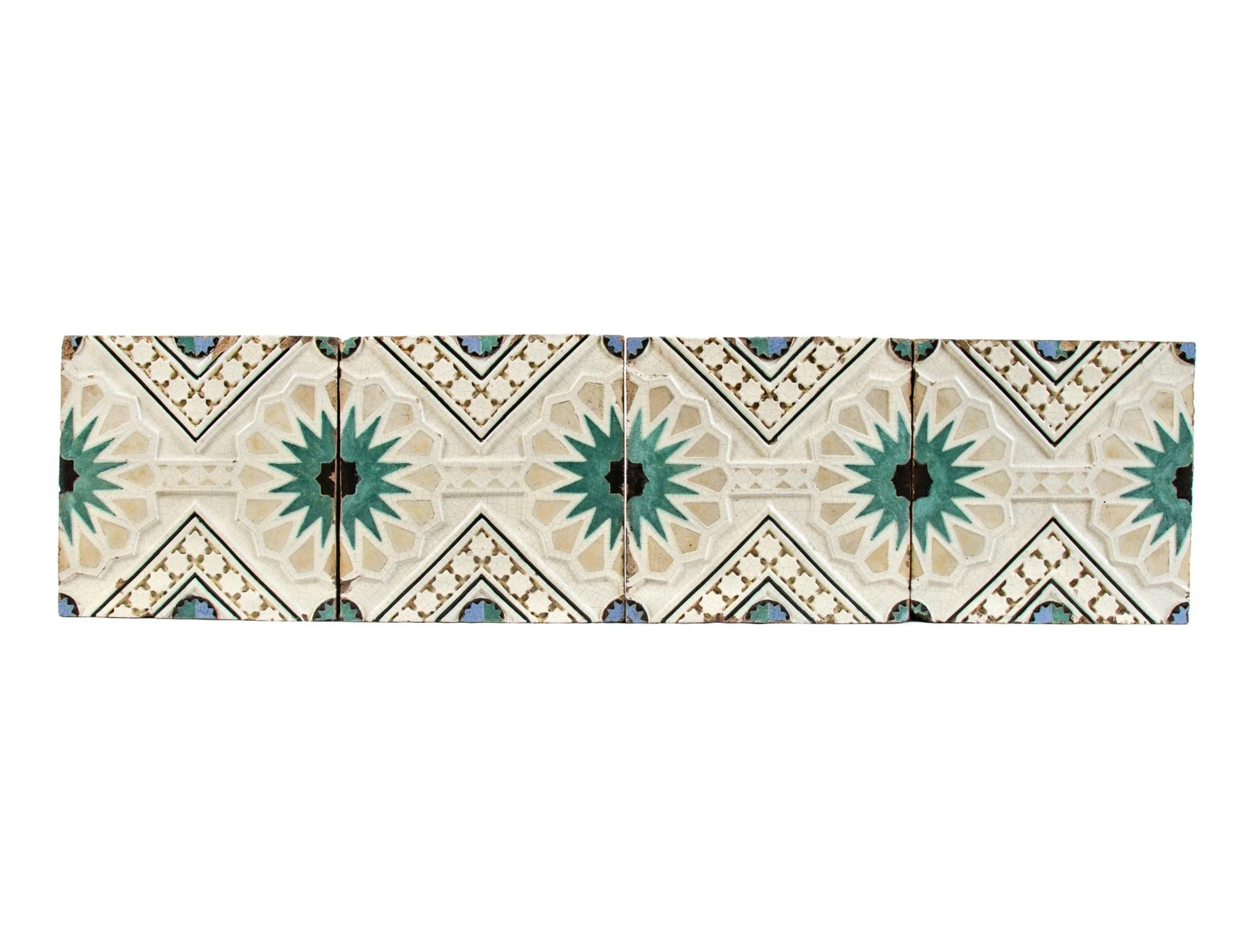Four Moorish Revival Glazed Polychrome Terra Cotta Panels