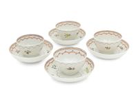 A Set of Four English Porcelain Tea Bowls and Saucers