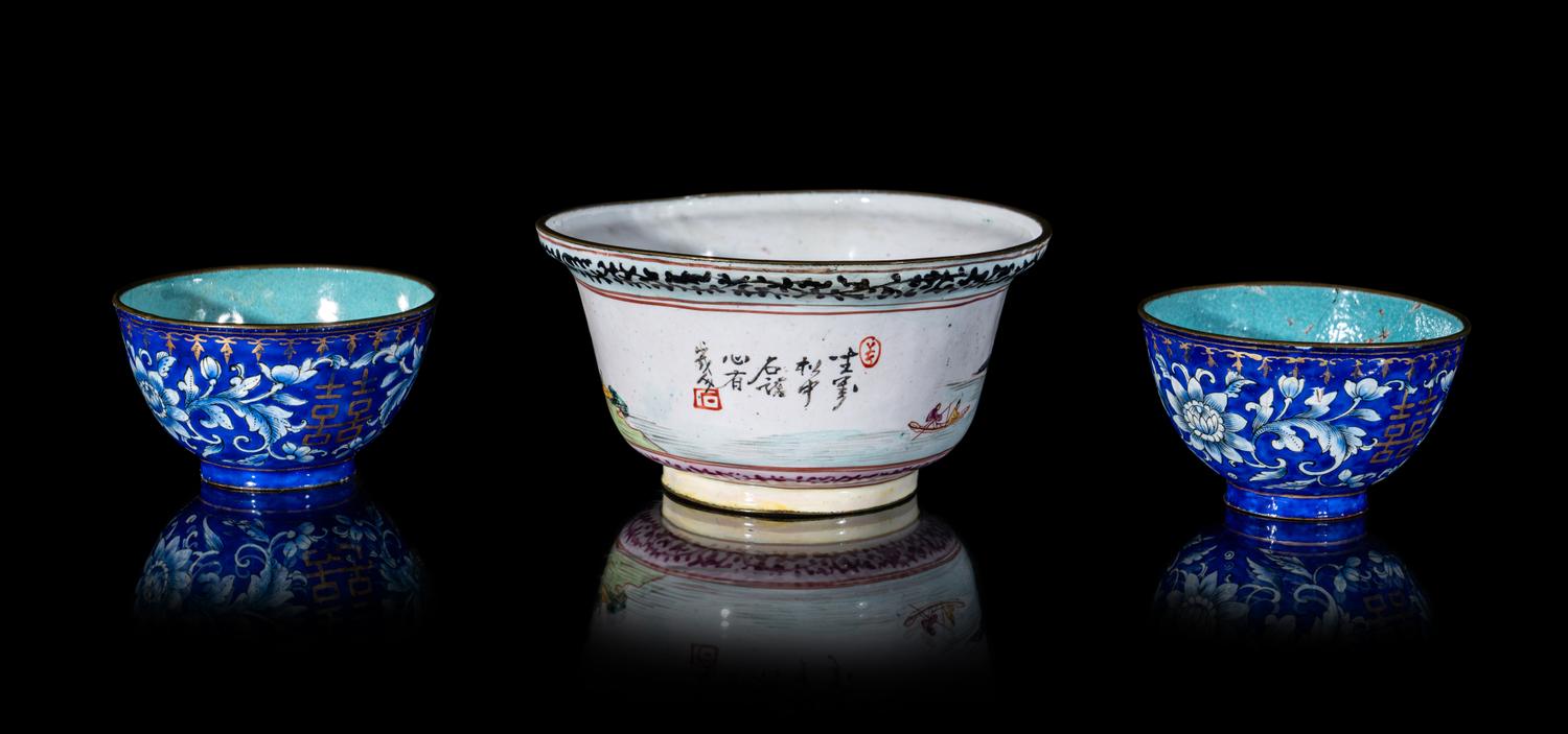 Nine Chinese Canton Enamel on Copper Wares