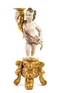 An Italian Painted and Parcel Gilt Figural Torchere Height 38 1/4 inches. — EARLY 19TH CENTURY