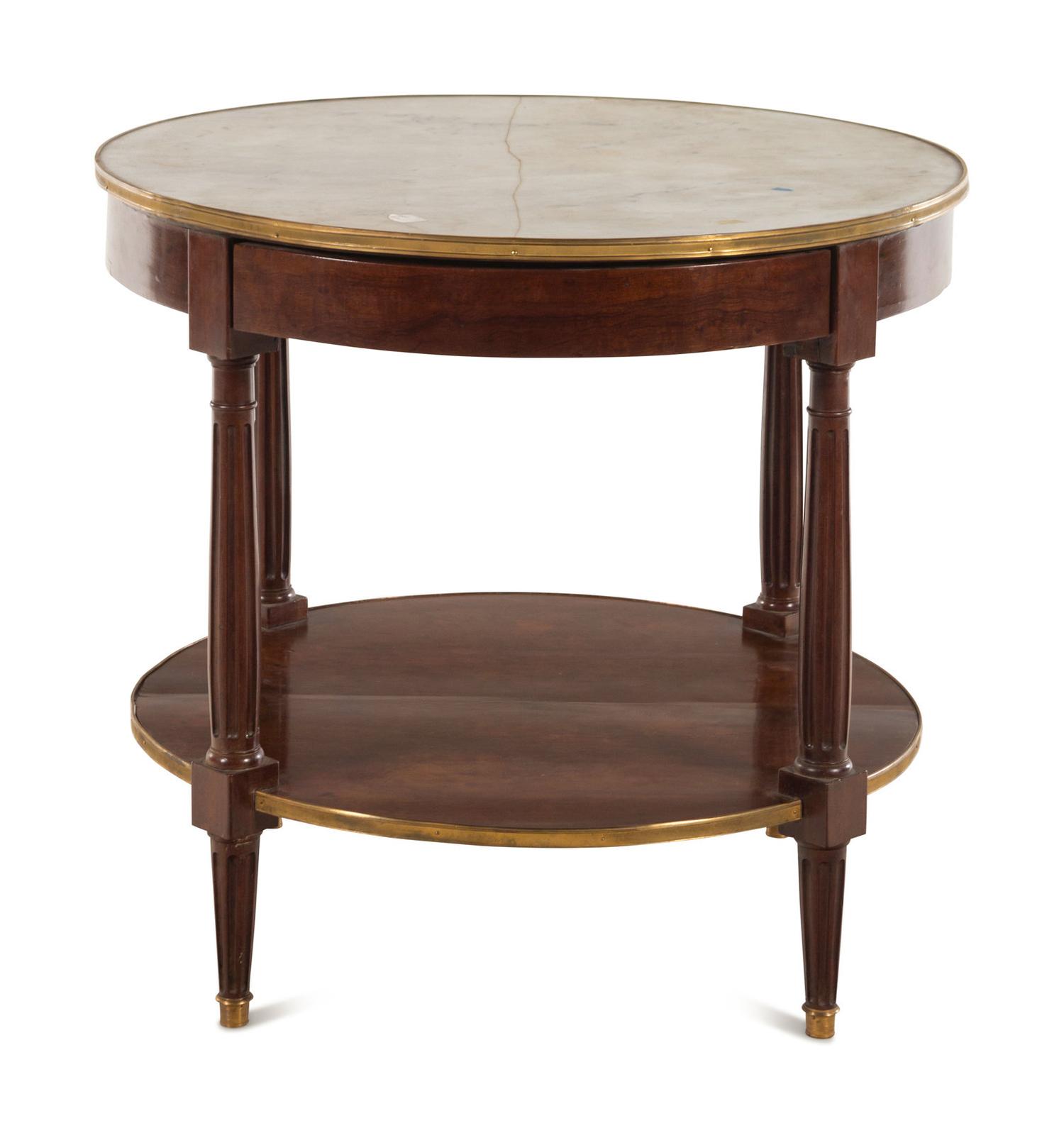 A Louis XVI Mahogany Two-Tier Marble-Top Bouillotte Table