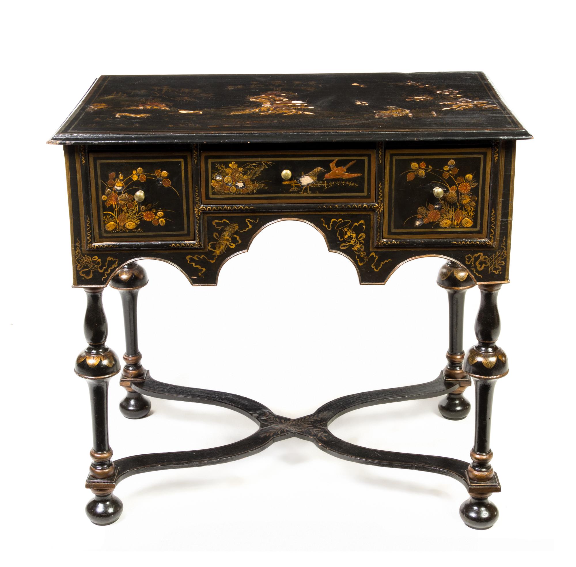 A William and Mary Style Laquered Table Height 28 x width 19 1/8 depth 30 1/8 inches. — 19TH CENTURY