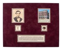 [LINCOLN, Abraham (1809-1865)]. Lincoln relics incl. hair, wood fragment, and fabric remnant.
