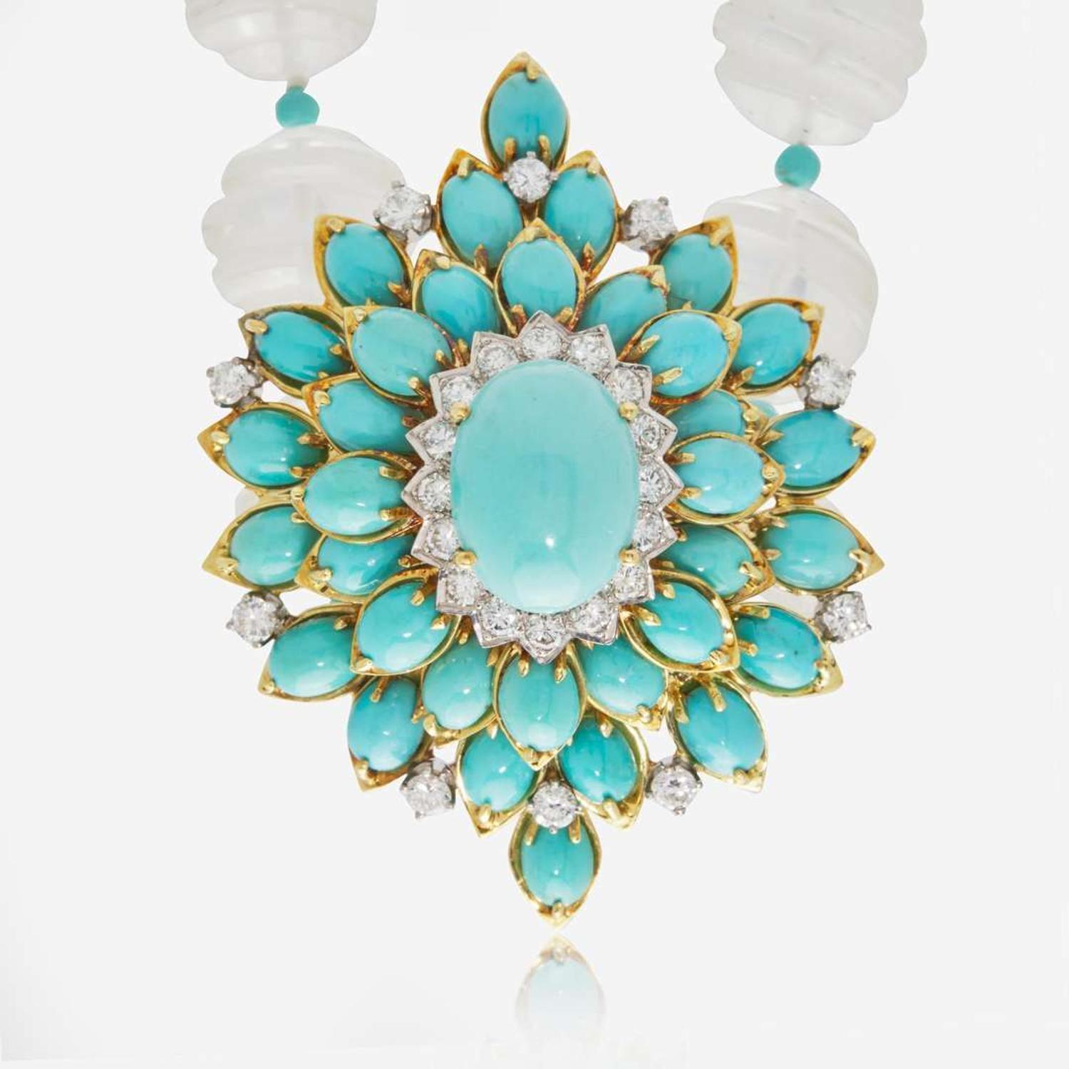 A Turquoise, Diamond, and Rock Crystal Necklace