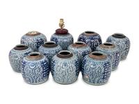 11 Chinese Blue and White Porcelain 'Double Happiness' Jars