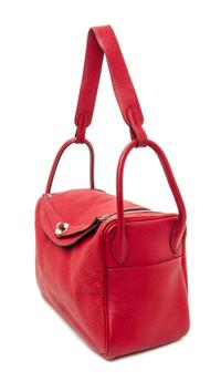 An Hermes Rouge Garance Taurillon Clemence Lindy 30 Handbag, 12" x 7.5" x 6.5".
