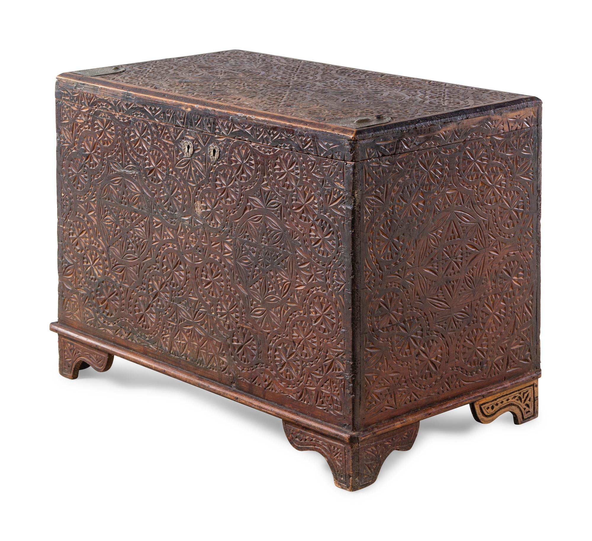 An Anglo-Indian Style Carved Teakwood Trunk