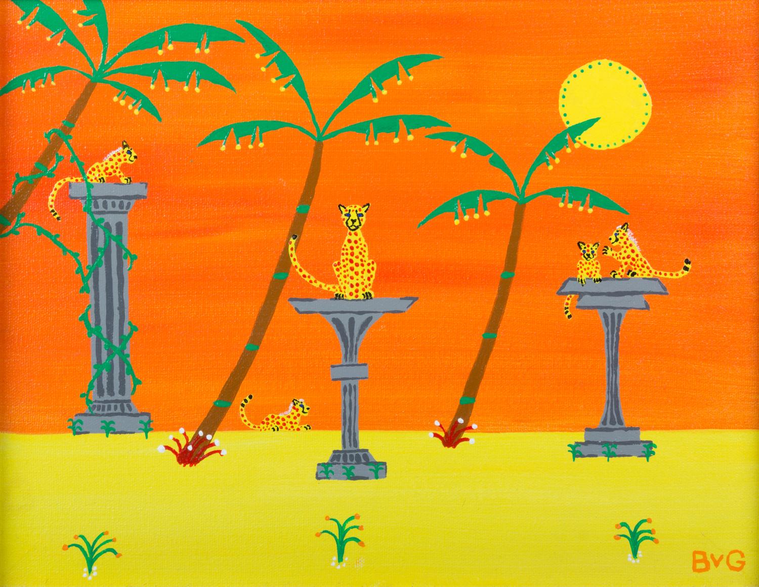Barry Van Gerbig, (American, 20th Century), comprising of three scenes, Scenes of Cheetahs in Comical Desert Settings